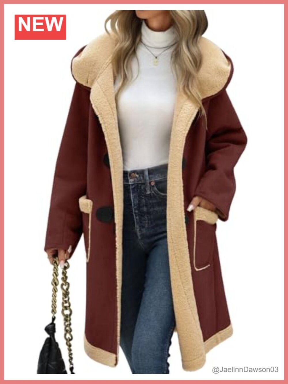 Faux Suede Coat Sherpa Fleece Lined Oversize Duffle Coat Hooded Toggle